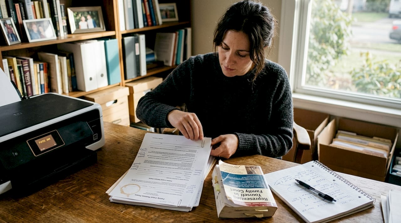 Parent organizing parenting petition paperwork