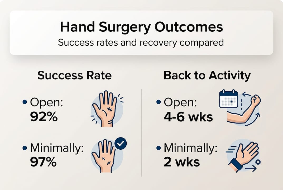 Infographic showing hand surgery outcomes and recovery