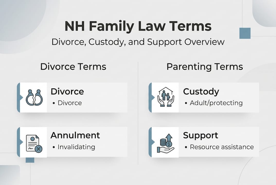 Infographic with divorce and custody terms overview