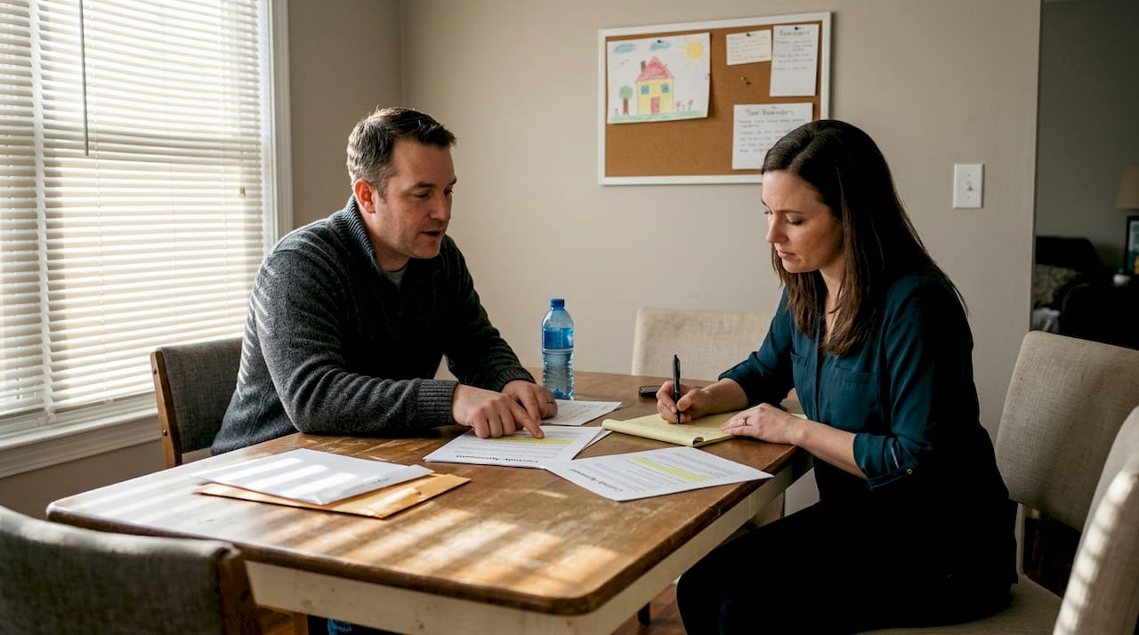 Parents reviewing custody forms together