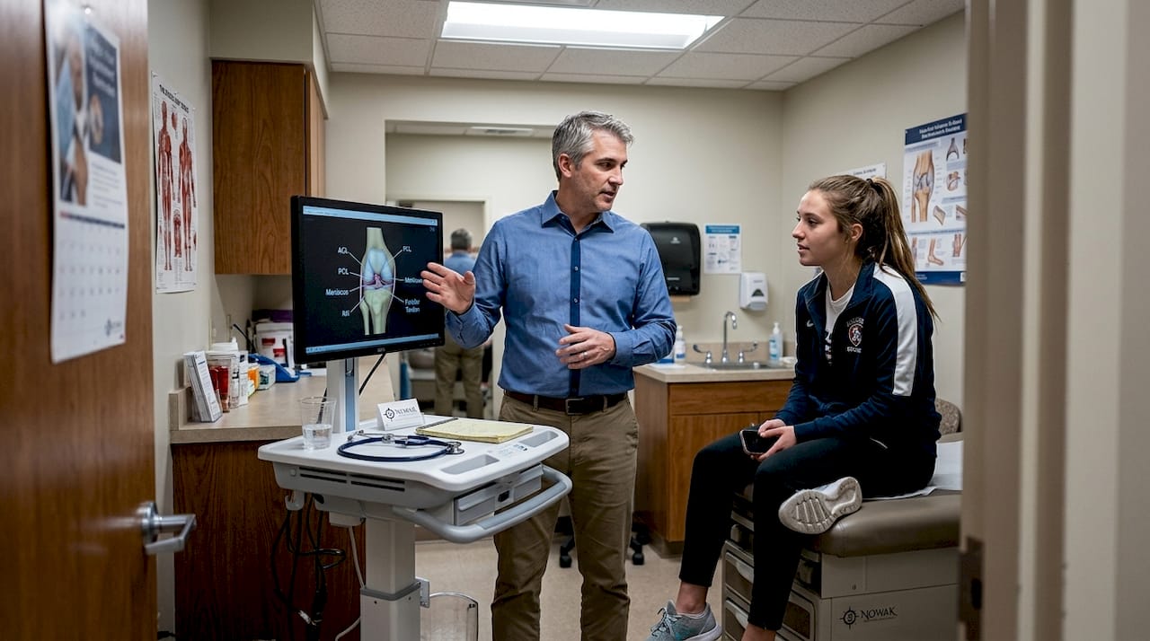 Physician discussing injury plan with athlete