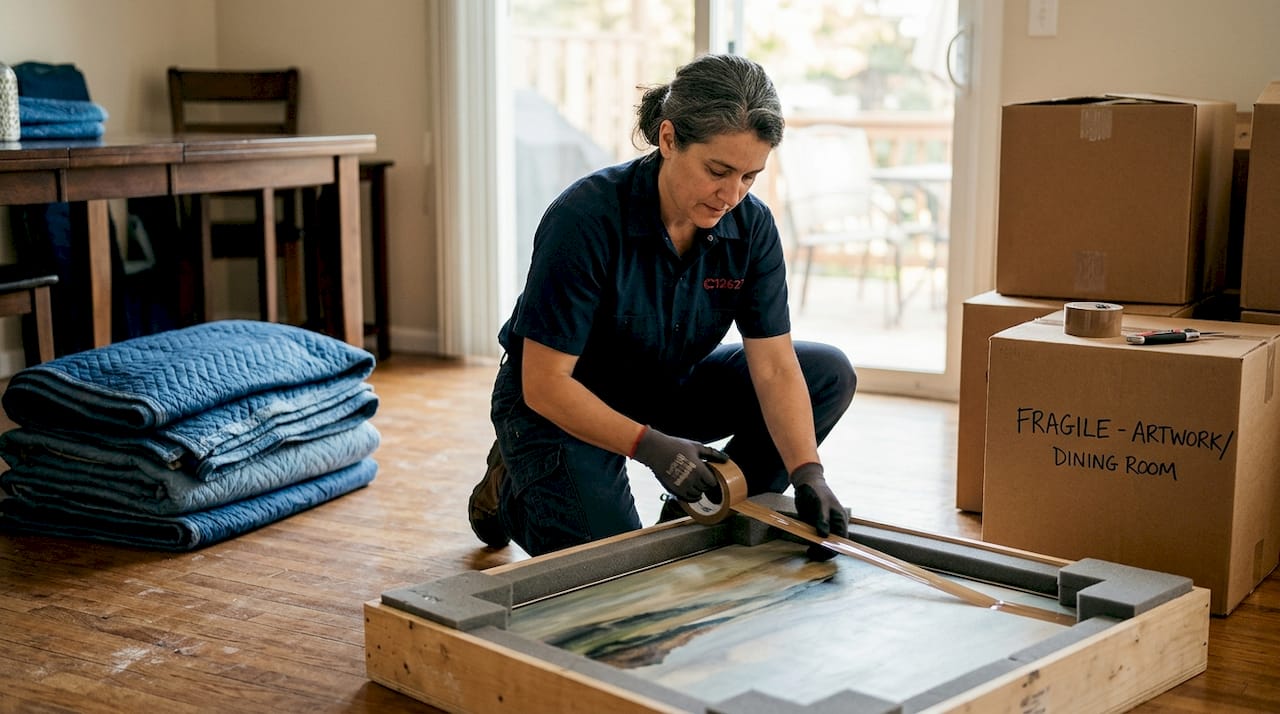 Mover packs artwork using custom crate padding