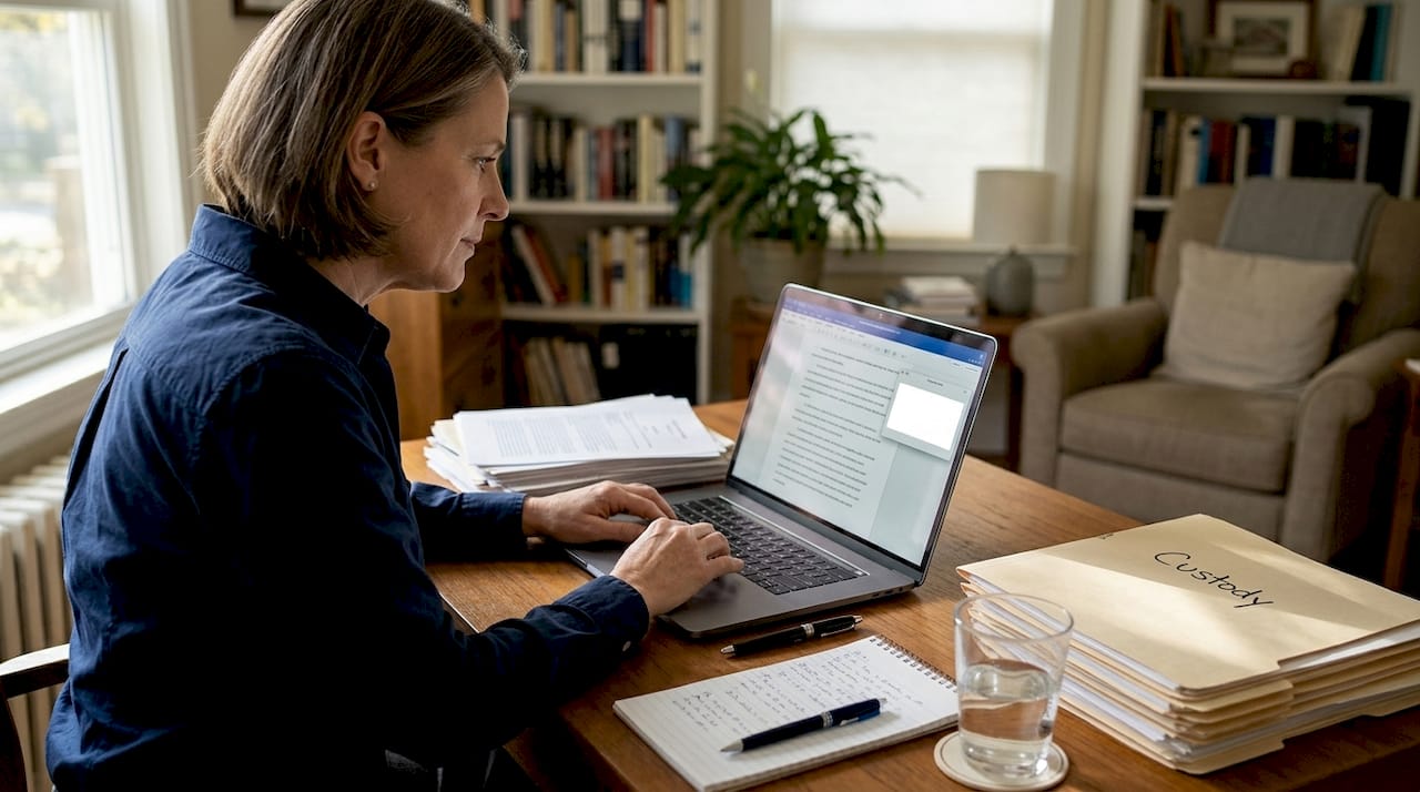 Family lawyer reviewing legal paperwork