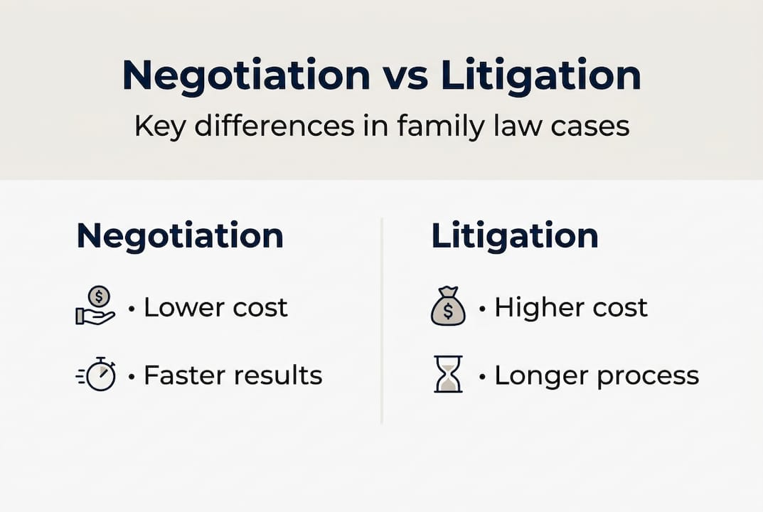 Infographic comparing negotiation and litigation outcomes