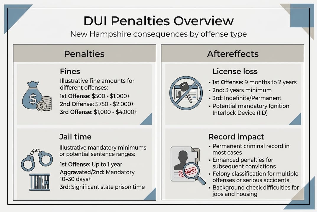 Infographic comparing New Hampshire DUI penalties