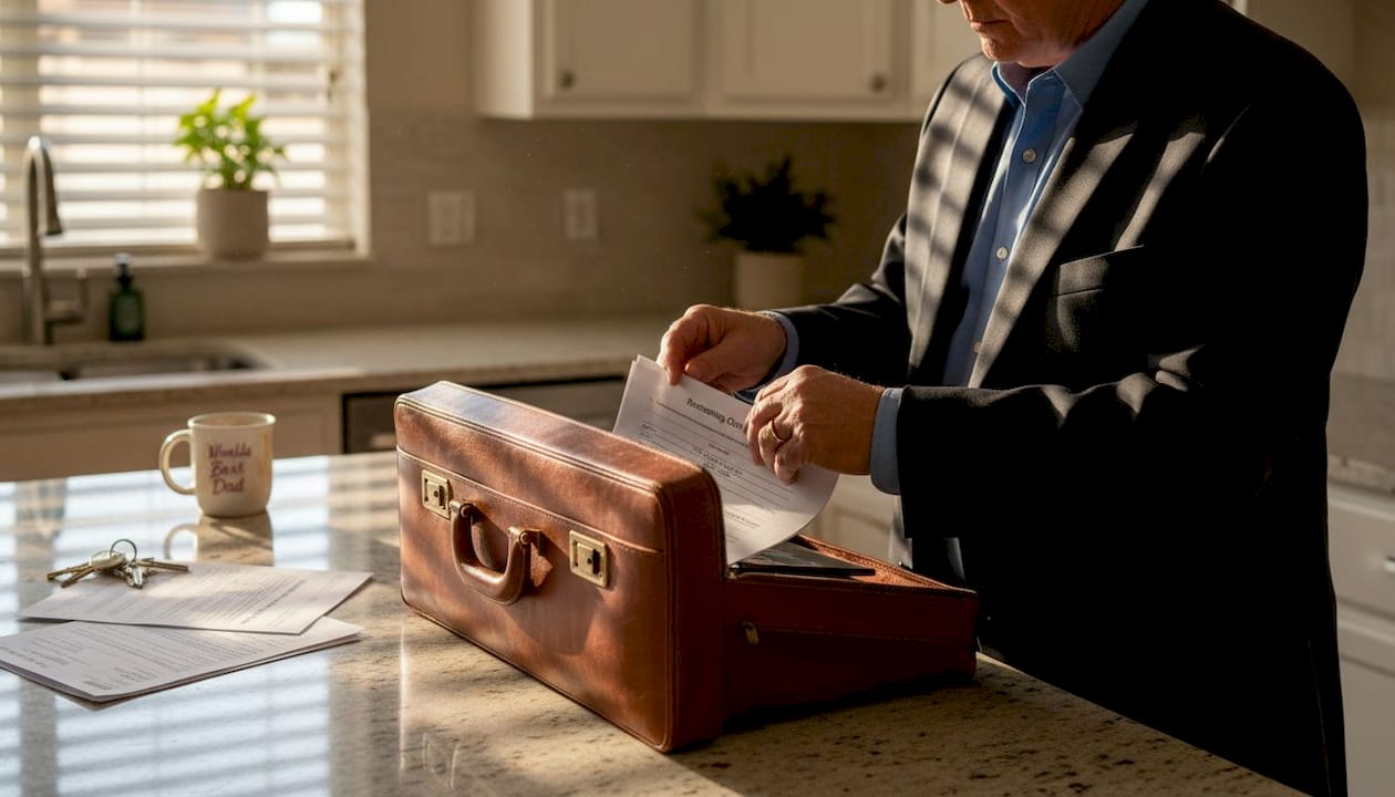 Man preparing restraining order copy at home