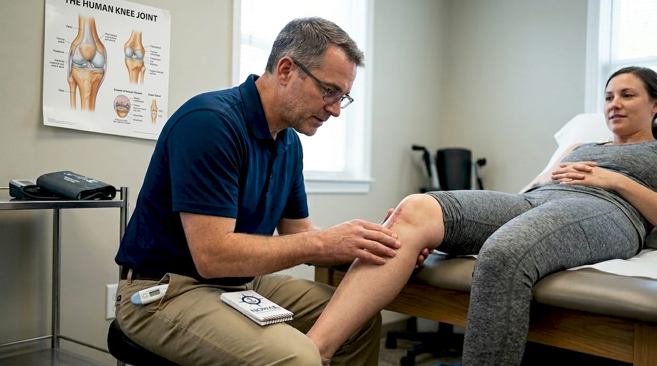 Therapist checking knee for infection signs