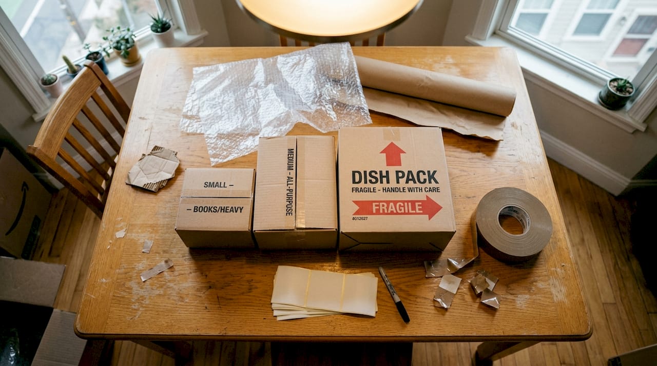 Flat lay of core moving supplies