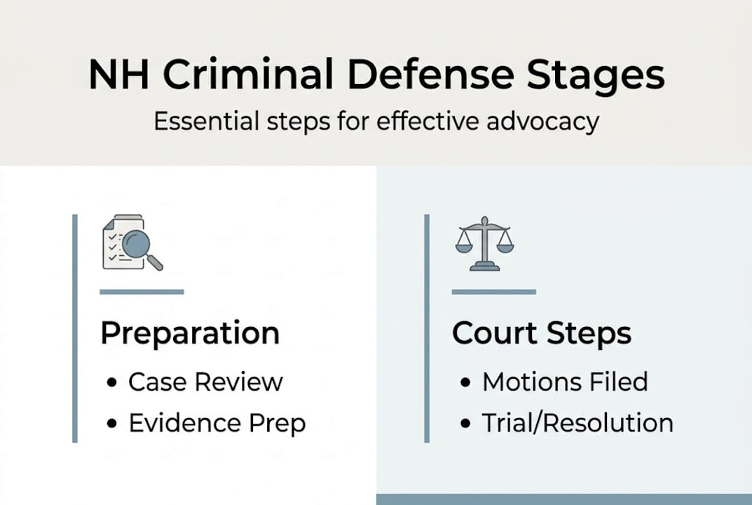 Infographic showing NH criminal defense steps overview