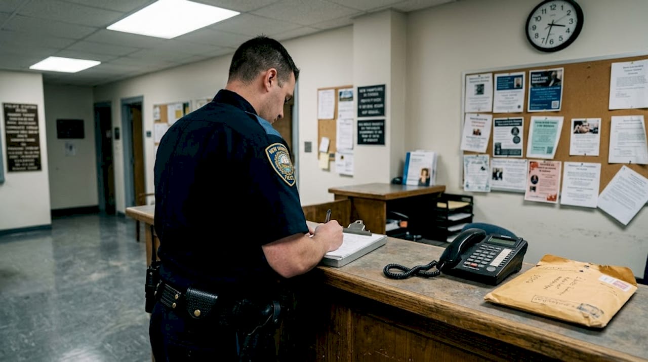 Police officer documenting domestic violence report