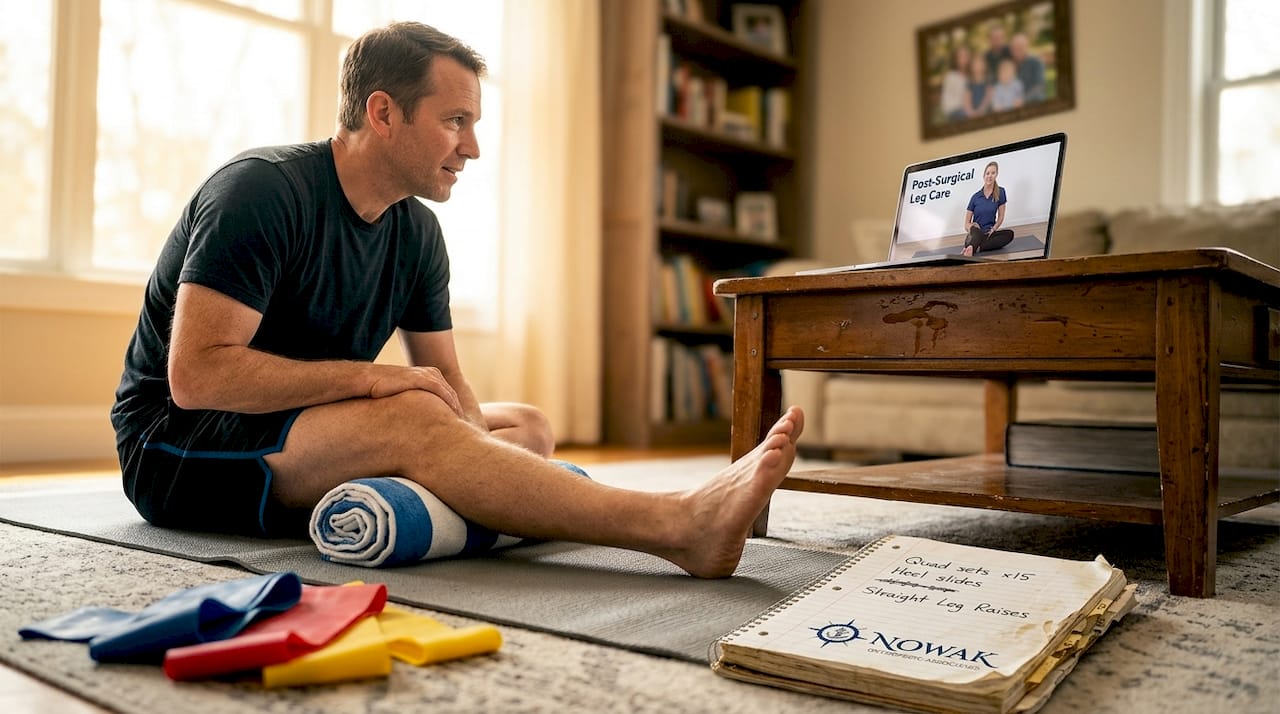 Man performs home knee rehab routine