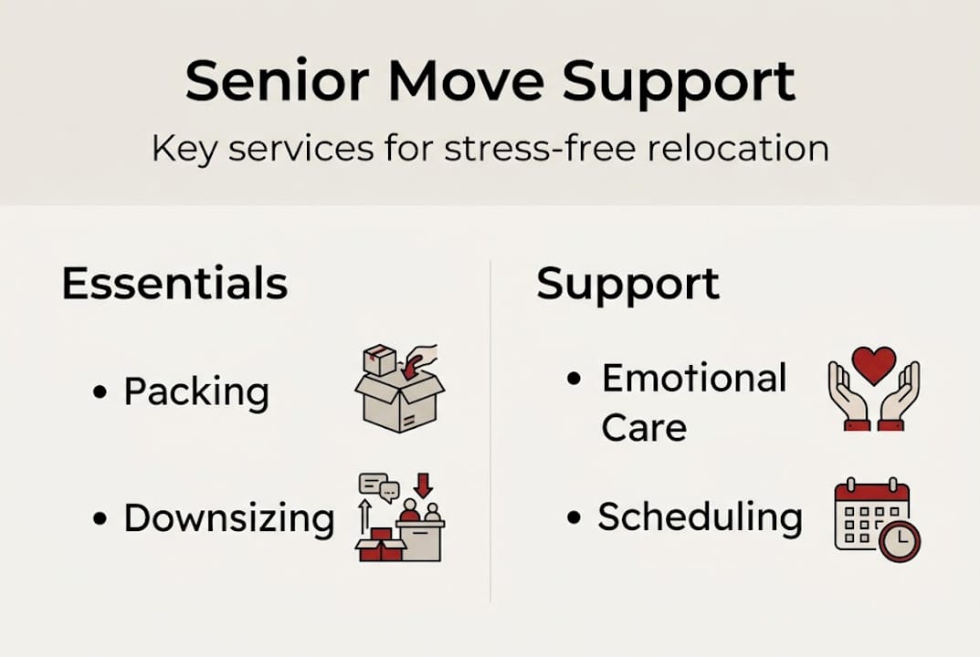 Infographic showing senior move support essentials