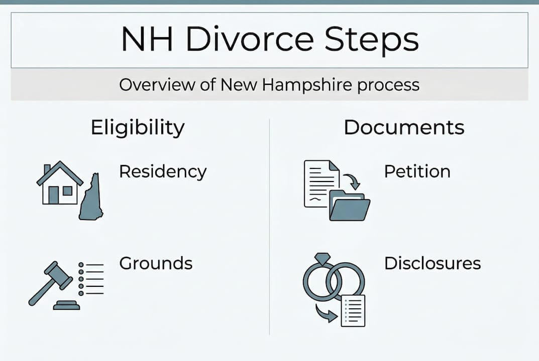 Infographic outlining New Hampshire divorce steps