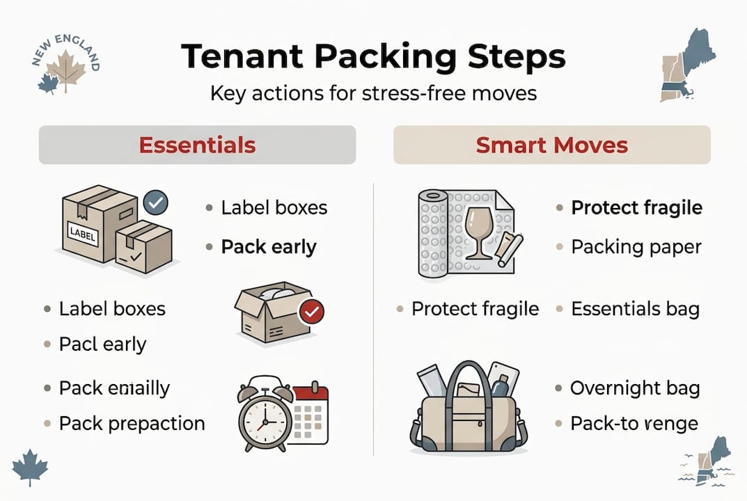 Infographic with key New England tenant packing steps