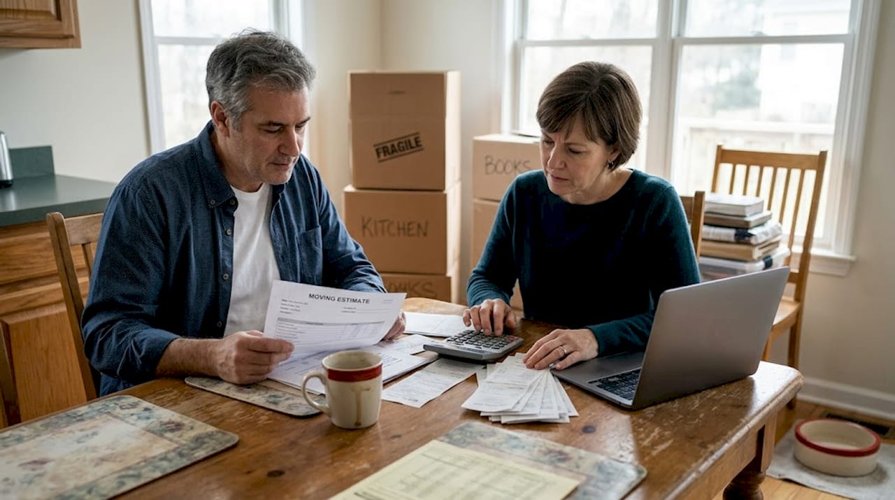 Couple comparing moving cost estimates