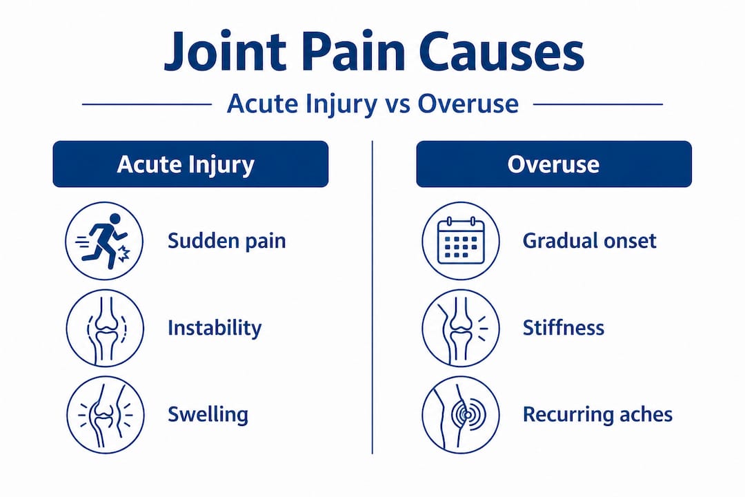 Infographic comparing acute injury and overuse causes