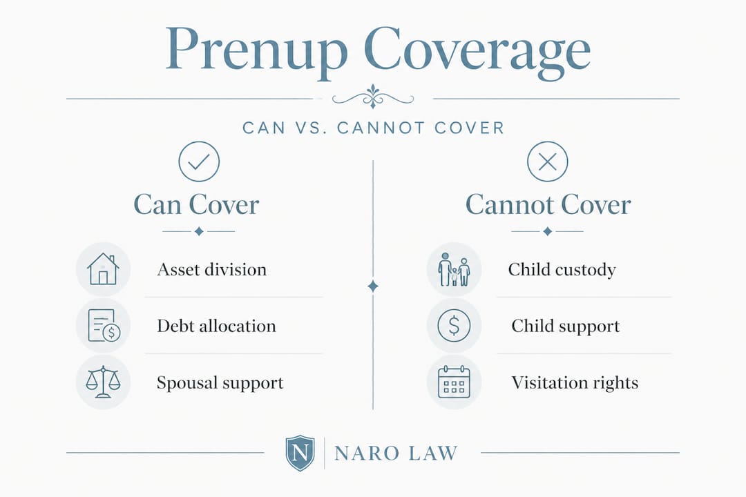 Split infographic on prenup legal coverage