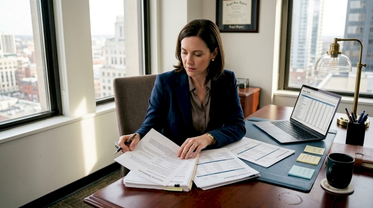 Attorney organizing property asset paperwork
