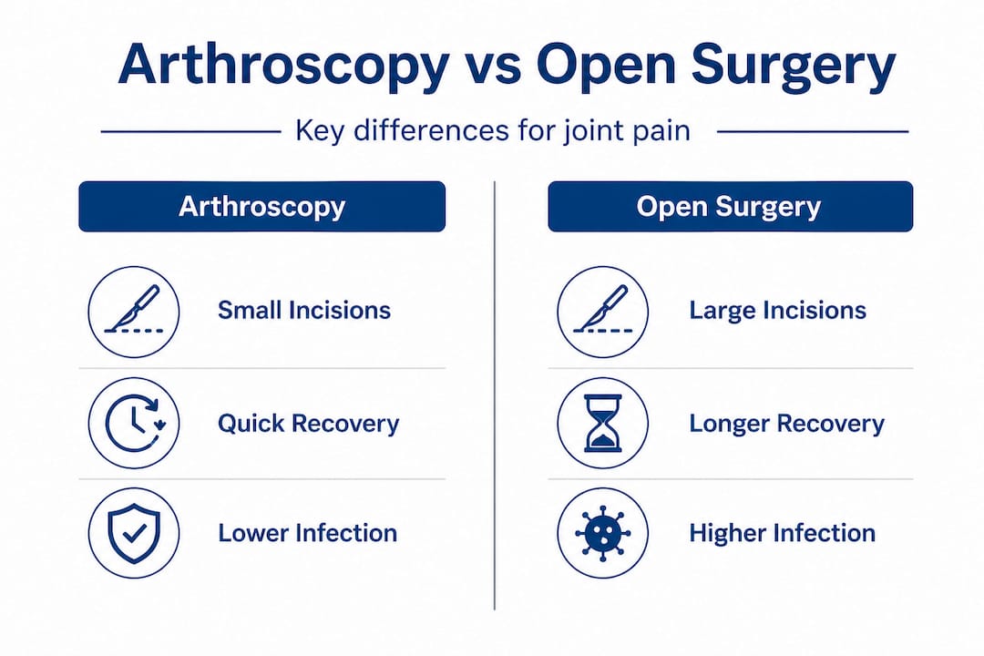 Infographic comparing arthroscopy and open surgery