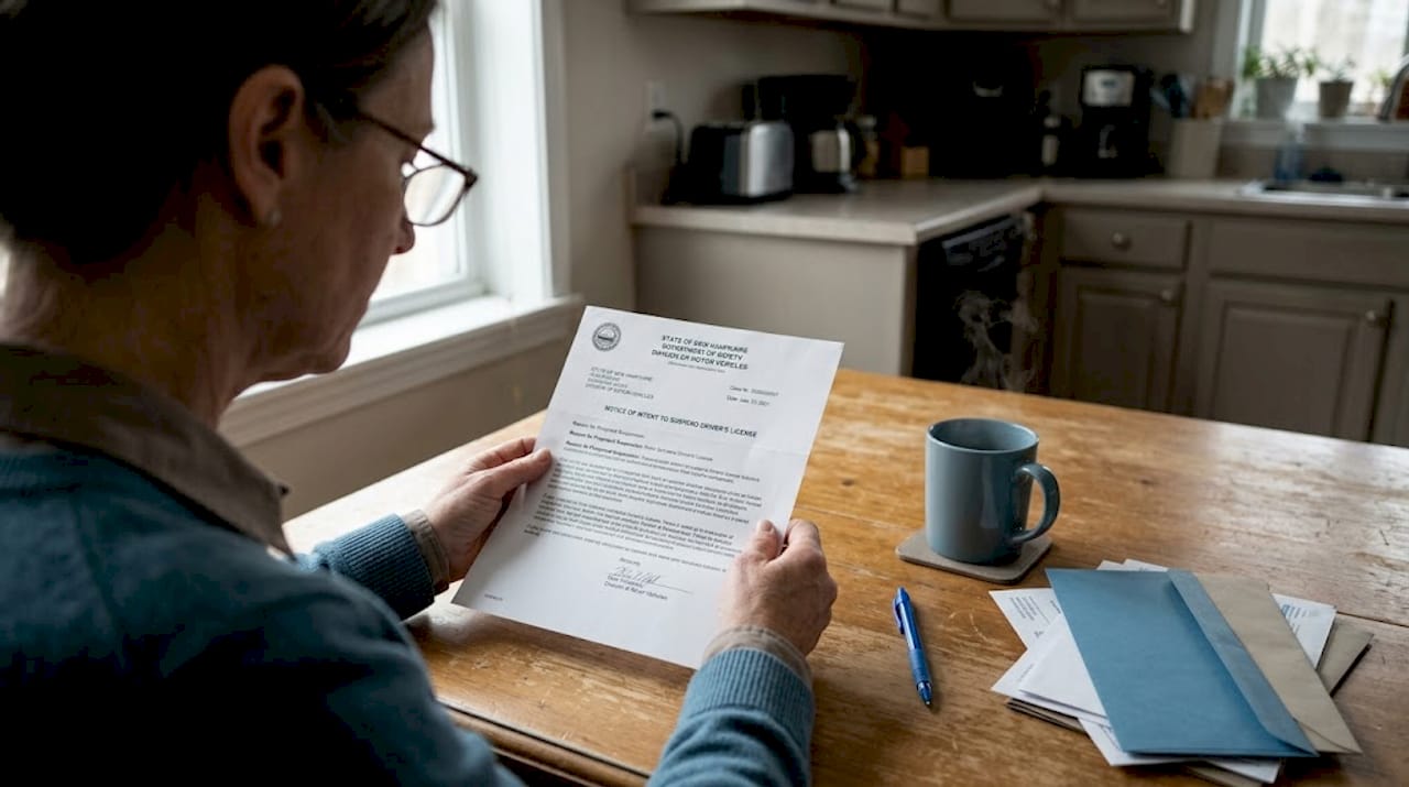 Woman reviews New Hampshire DMV suspension letter