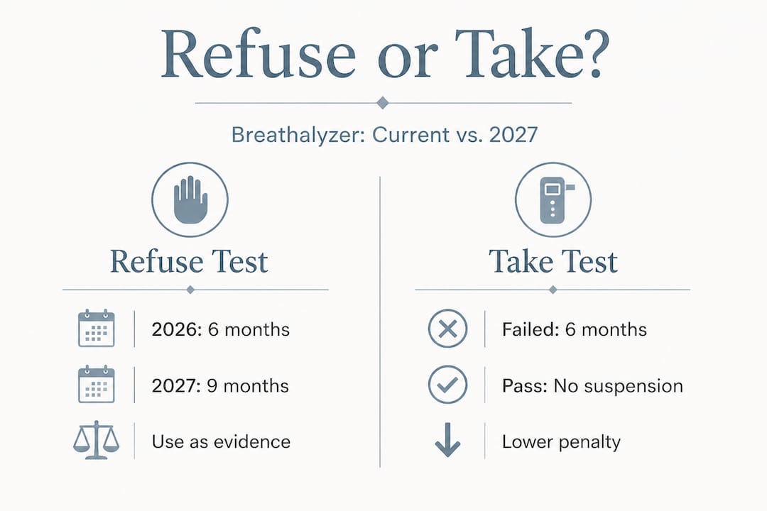 Infographic comparing breathalyzer refusal and test penalties