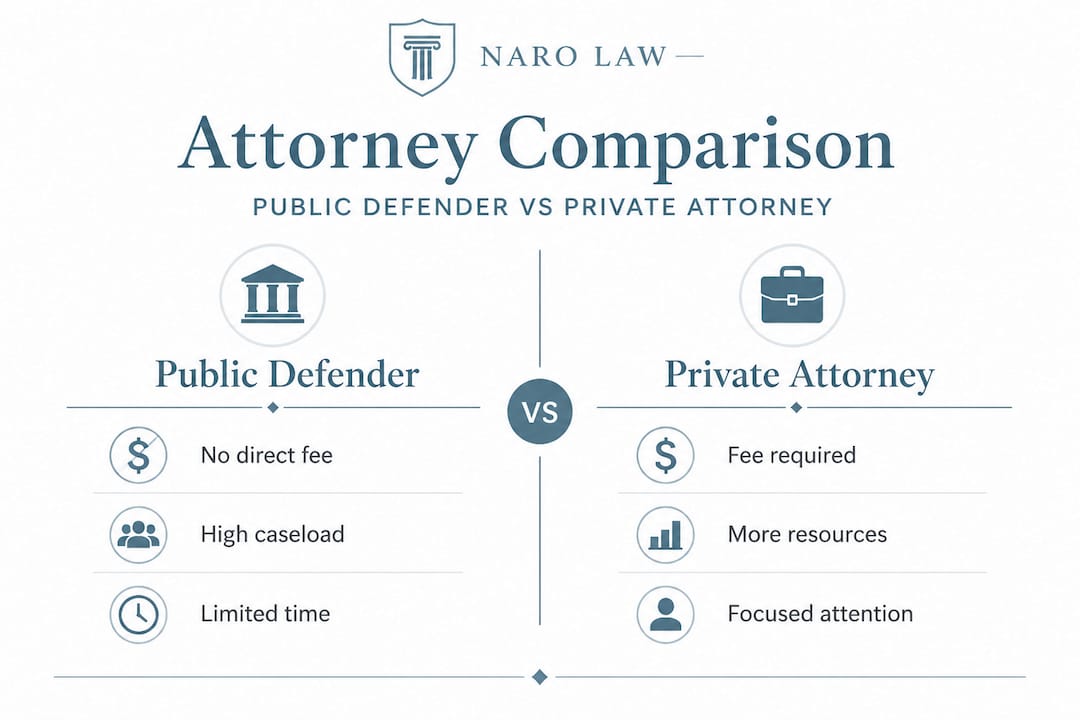 Infographic comparing defender and private attorney
