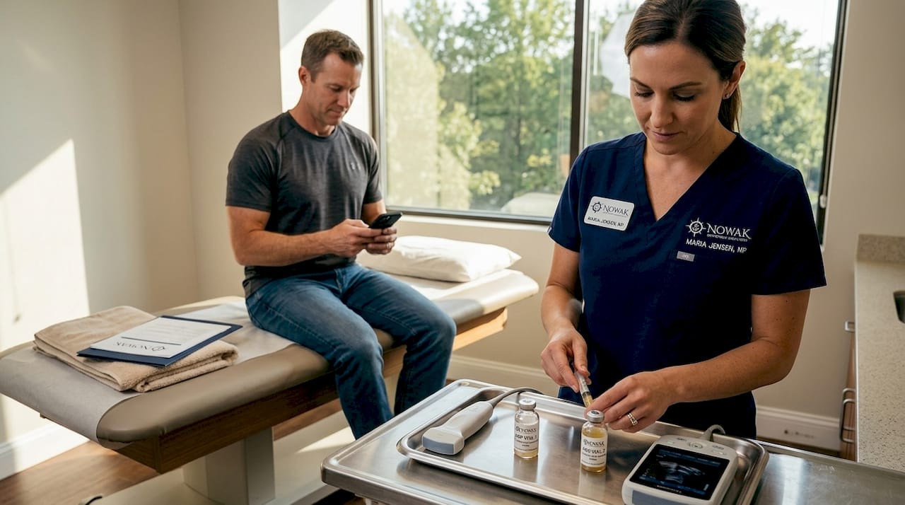 Nurse prepares PRP injection in clinic
