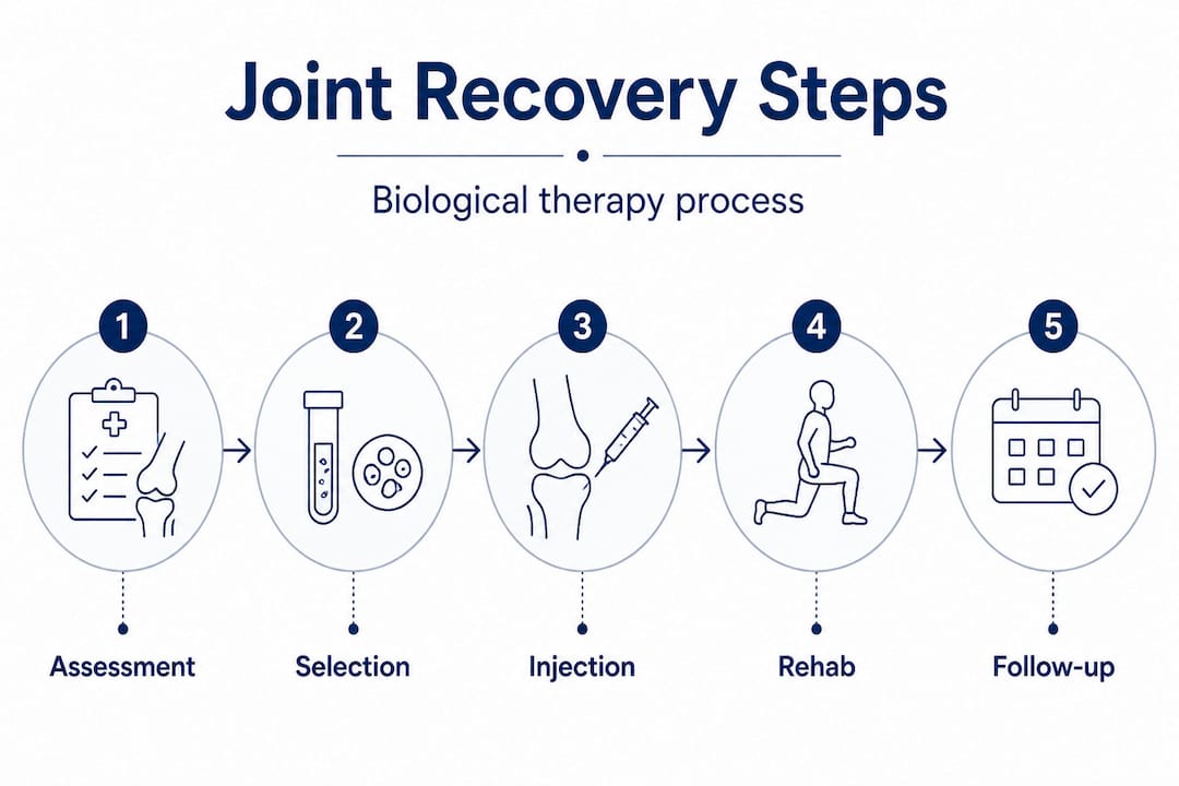 Infographic showing joint recovery therapy steps