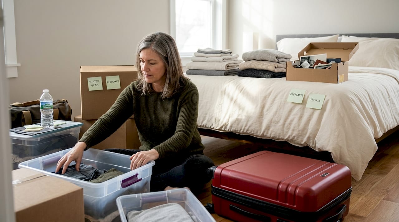 Packing bedroom essentials checklist boxes