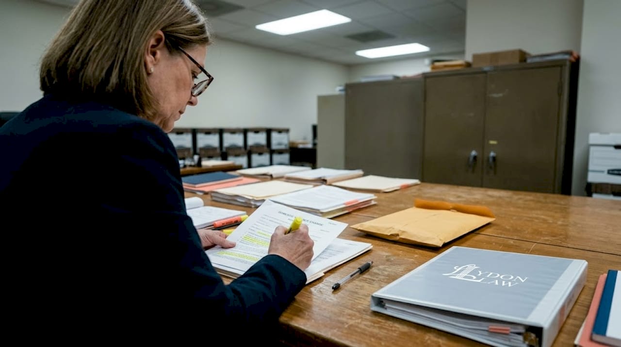 Paralegal reviews domestic violence court documents