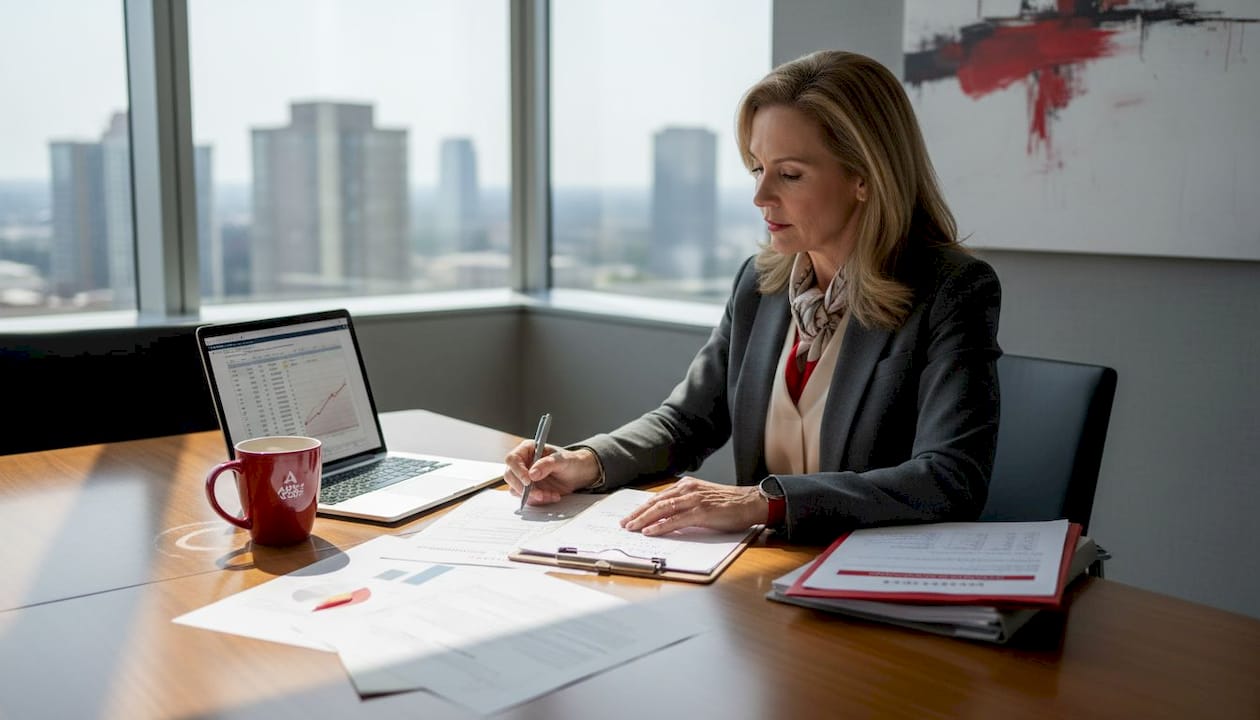 Businesswoman reviewing moving inventory list