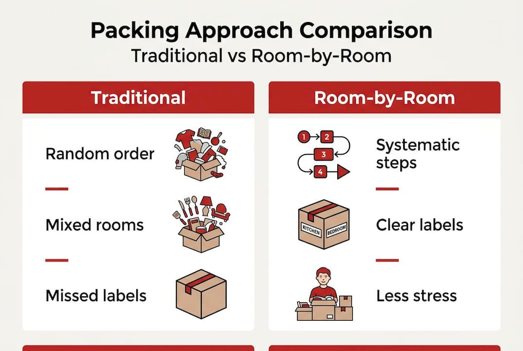 Infographic showing traditional vs systematic packing