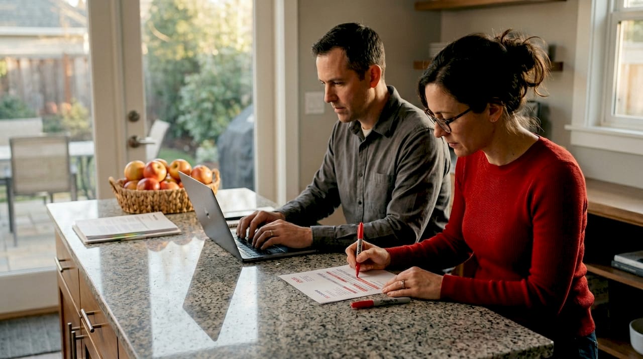 Couple researching moving companies together
