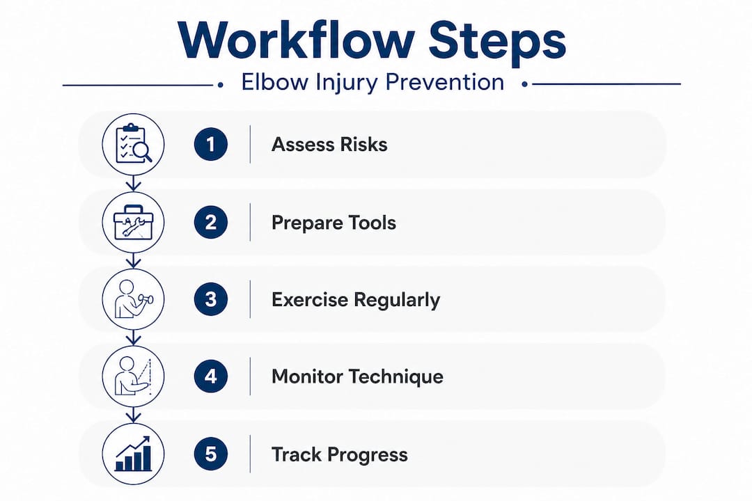 Infographic outlining elbow injury prevention steps