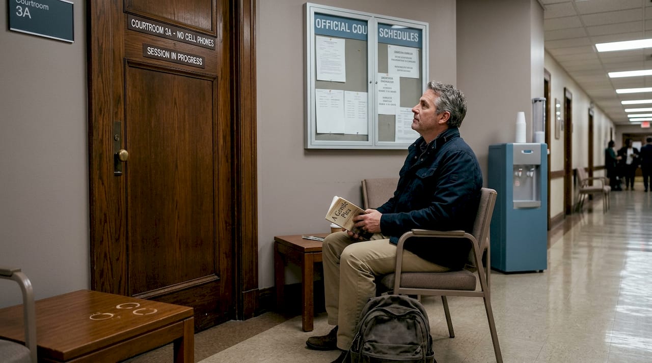 Support person waits outside courtroom