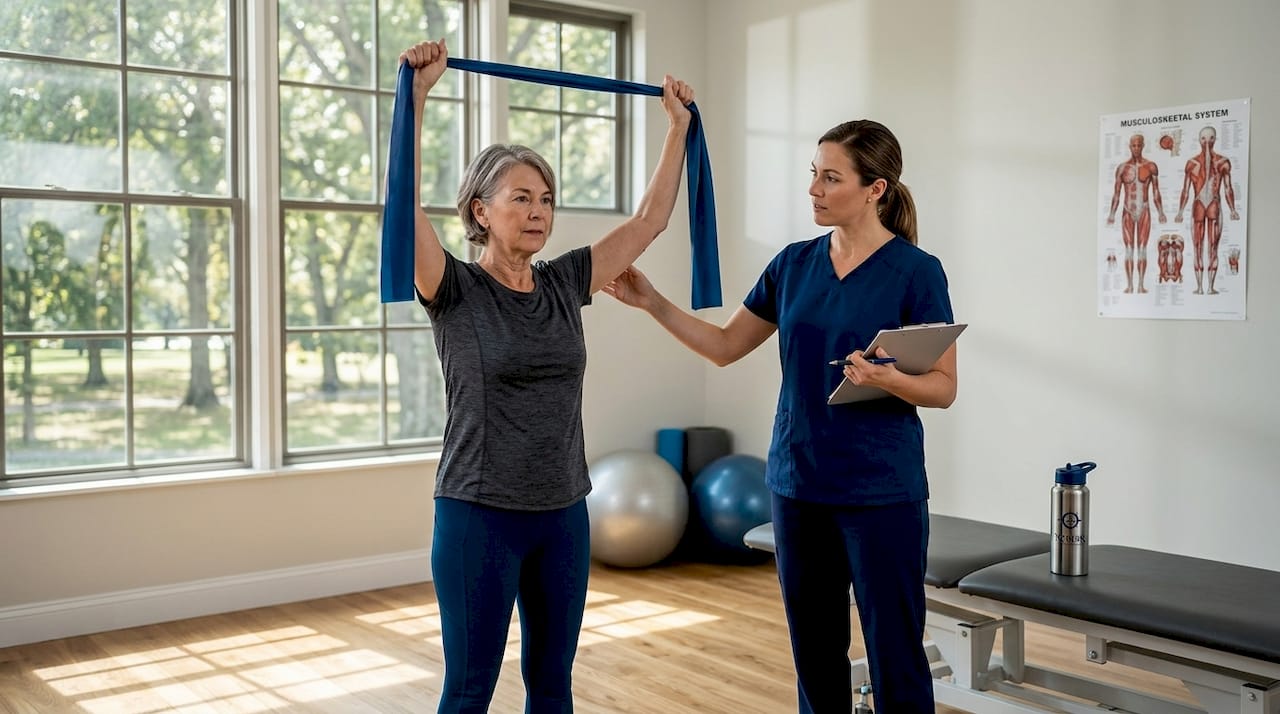 Shoulder prehabilitation physical therapy session