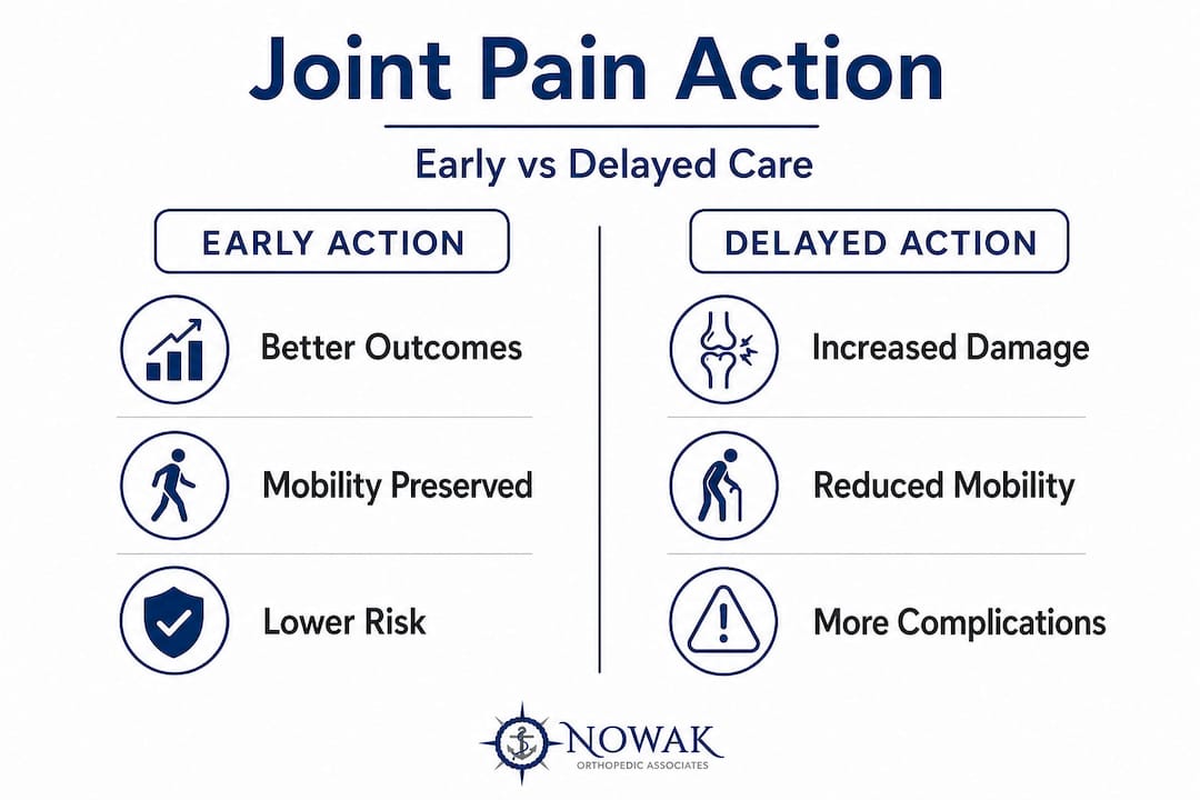 Infographic comparing early and delayed joint care outcomes