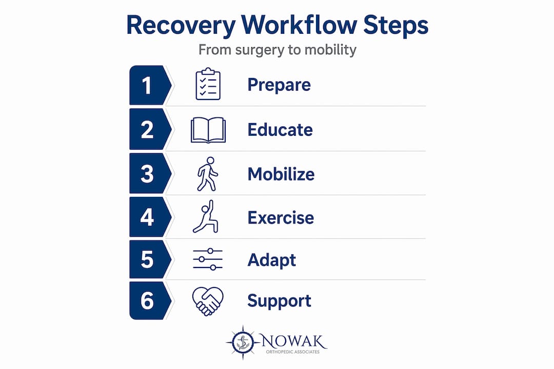 Infographic mapping recovery rehab workflow steps