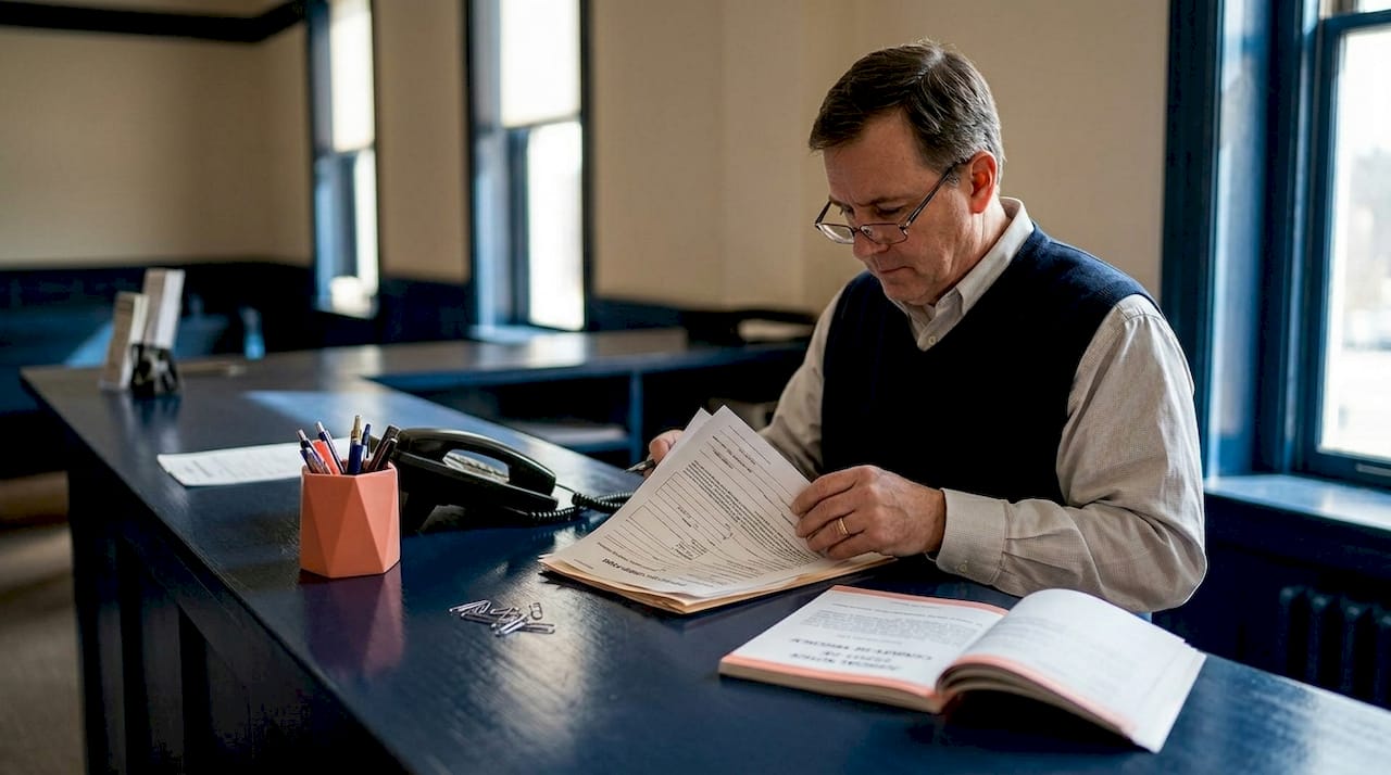 Court clerk preparing protective order documents