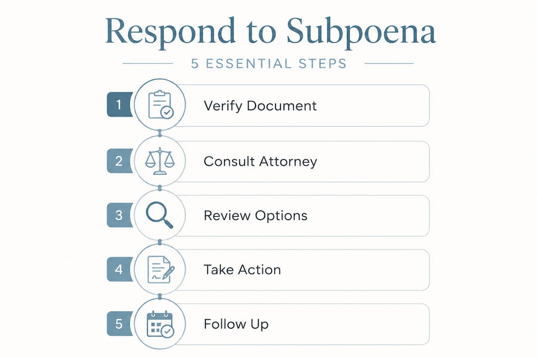Infographic with five steps to respond to a subpoena