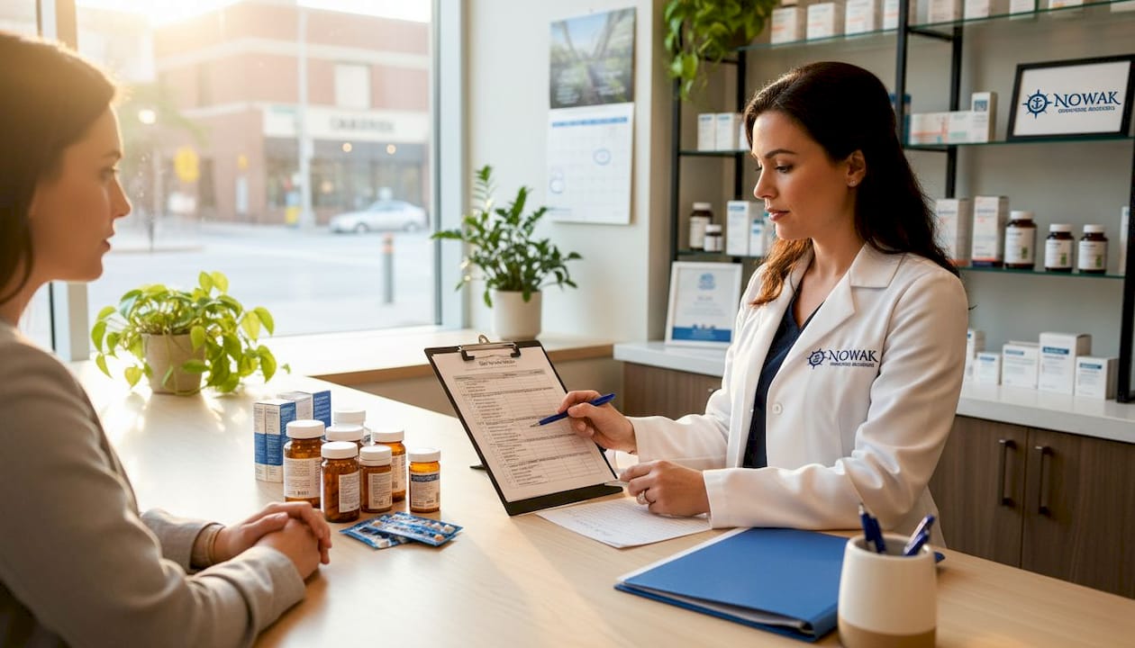 Pharmacist reviewing surgery medication checklist