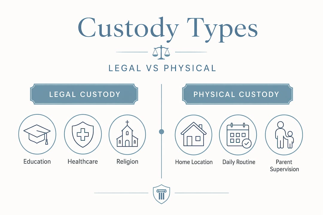 Infographic comparing legal and physical custody