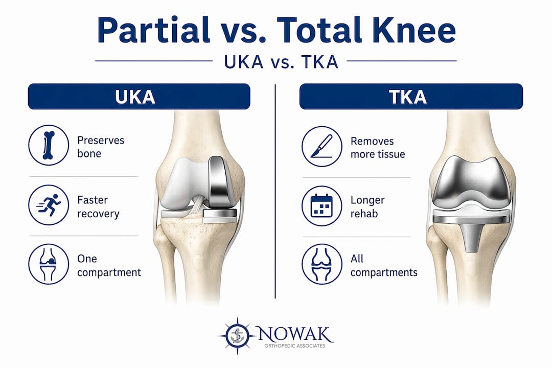 Infographic comparing partial and total knee replacement