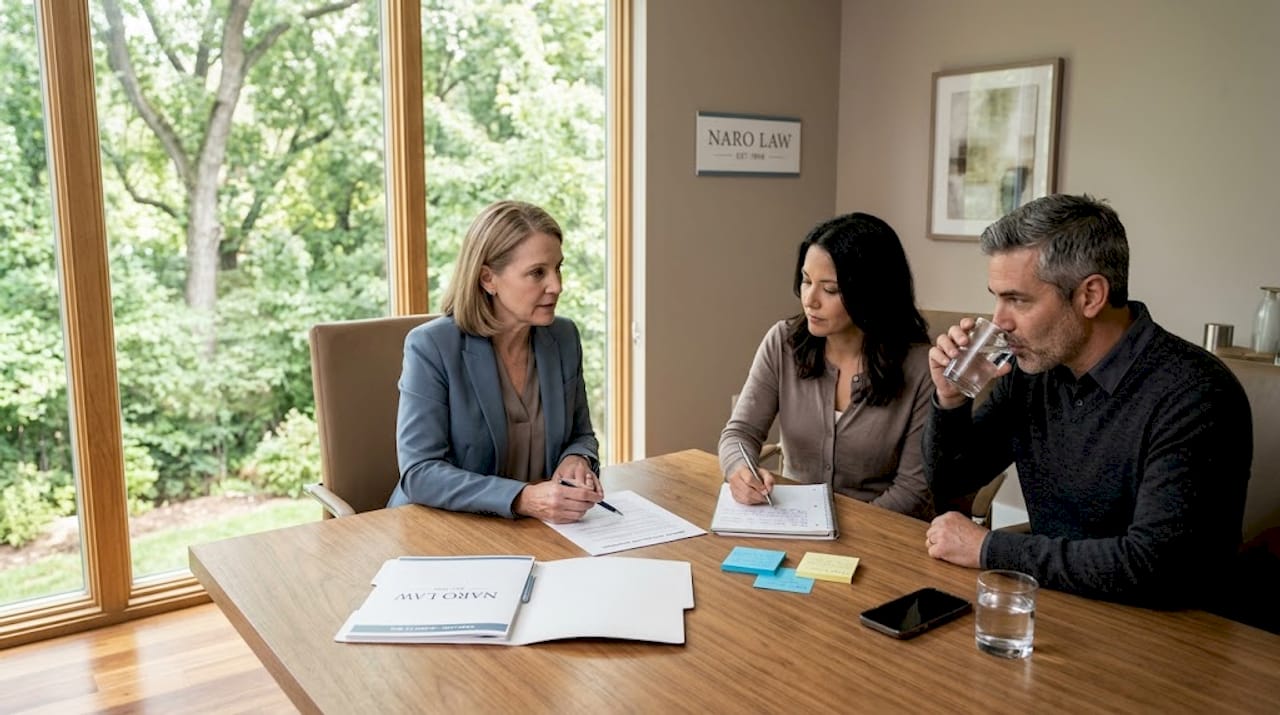Couple reviews marital settlement with attorney