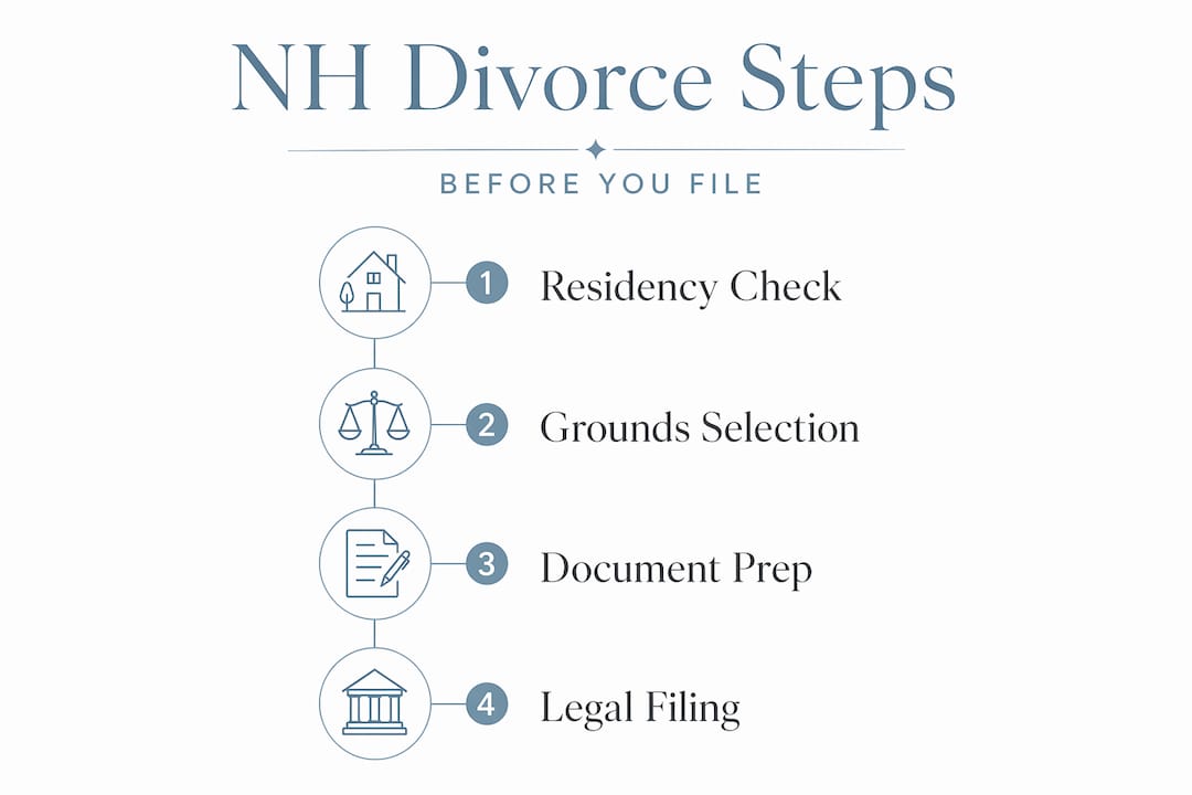 Infographic on steps for NH divorce prerequisites
