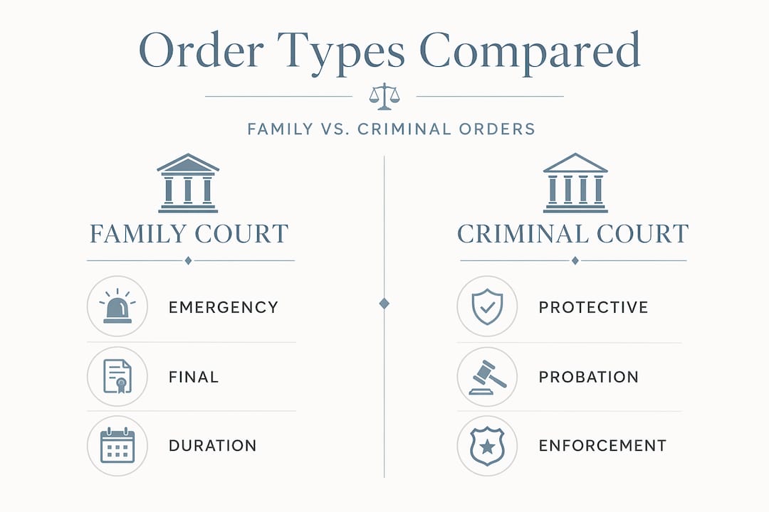 Infographic comparing family and criminal order types