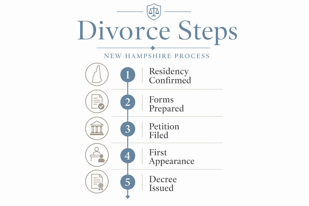 Infographic showing New Hampshire divorce process steps