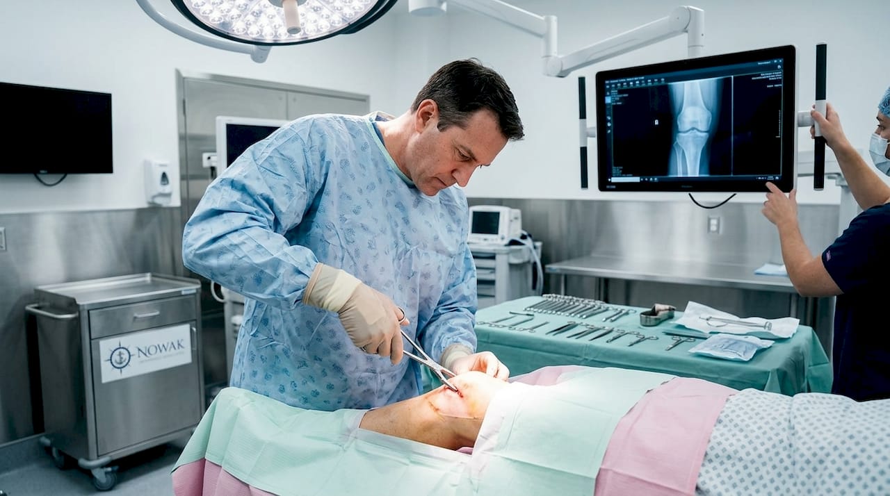 Orthopedic surgeon performing knee osteotomy surgery