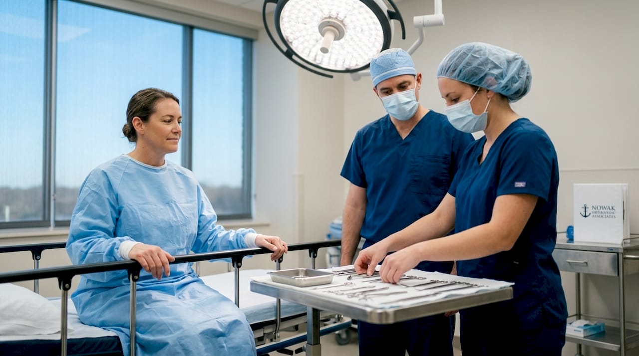 Patient prepared for shoulder surgery in operating room