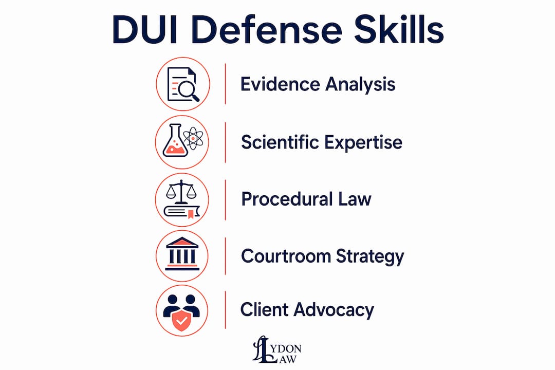 Infographic displaying DUI attorney's specialized skills